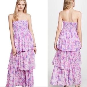 Playa Lucila Maxi Dress Strapless Tiered Maxi Dress Shirred Top Purple Pastel XS